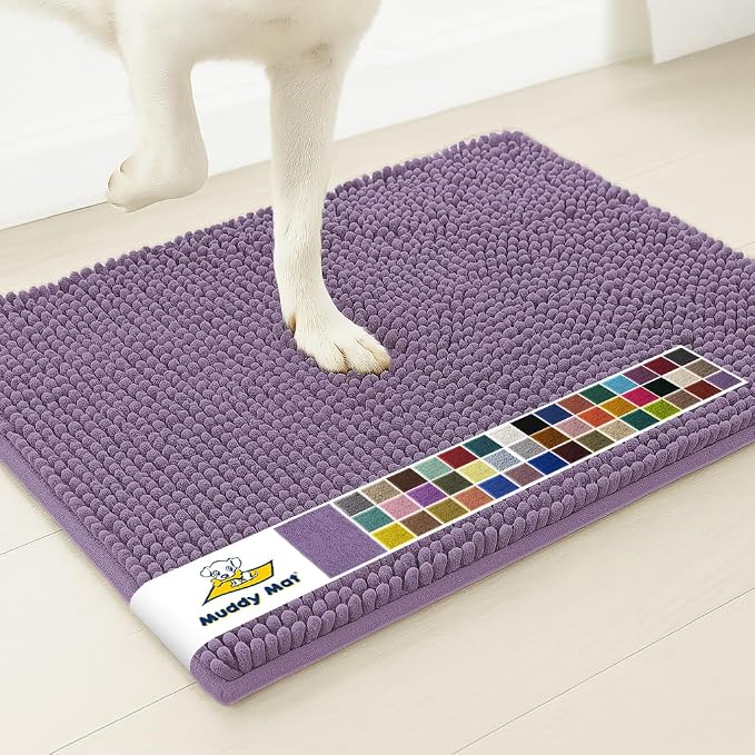 Muddy Mat® | Super Water Absorbent Door Mat Indoor, Microfiber Quick Dry Chenille Entryway Rug, Slip Resistant Front Door Mat, Indoor Mats for Entryway, Machine Washable Pet Rug, Lavender 26" x 42"