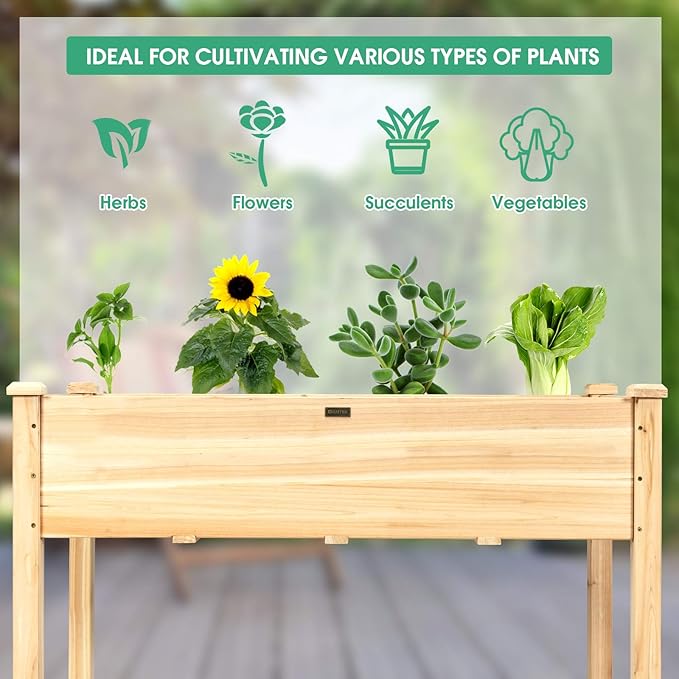 COSTWAY Raised Garden Bed, Elevated Wood Planter Box Stand with Legs for Vegetables, Flowers & Herbs, Standing Growing Bed for Backyard, Patio, Balcony, 49.5”L x 23.5”W x 30”H (Natural)