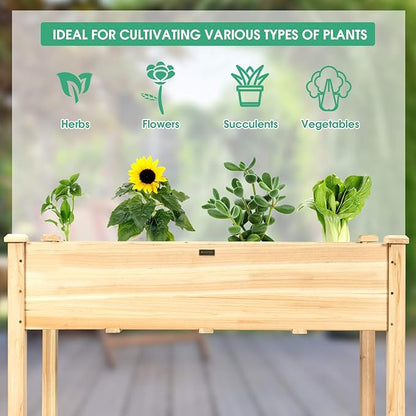 COSTWAY Raised Garden Bed, Elevated Wood Planter Box Stand with Legs for Vegetables, Flowers & Herbs, Standing Growing Bed for Backyard, Patio, Balcony, 49.5”L x 23.5”W x 30”H (Natural)