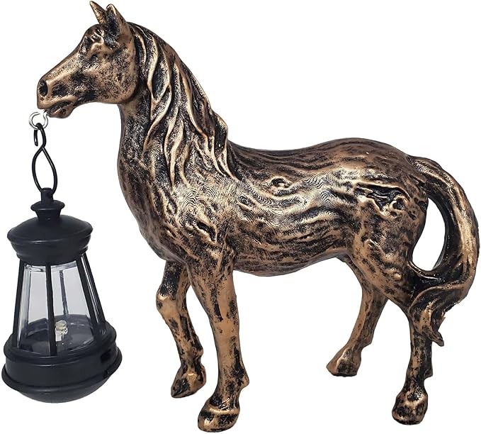 Horse Figurine with Solar Lantern Horse Lamp Decor Garden Statue Outside Outdoor Yard Housewarming Gifts for Mom Women Grandma