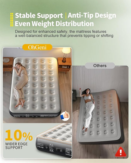 OhGeni Camping Air Mattress Full with Built in Pump, Family Choice Award Winner, 13" Raised Inflatable Blow up Mattress, Portable Foldable Bed with Upgraded Surface for Home & Outdoor, 600lbs