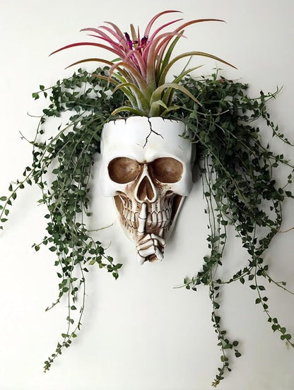 Resin Air Plant Holders,Tilandsia Container,Gothic Skeleton Planter,Halloween Plant Pot,Tillandsia Pot, Skull Table Top Display Planters for Air Plants and Other Mini Plants (White No.1, 7*5*3.2'')