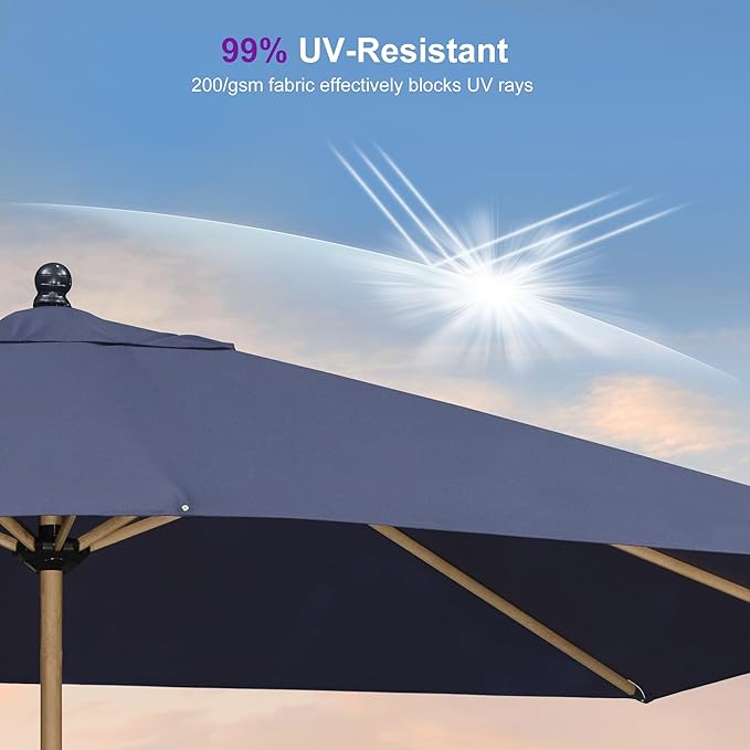 PURPLE LEAF 10' x 10' Square Patio Umbrella Outdoor Table Umbrella Aluminum Market Umbrella with 8 Sturdy Ribs & Crank Outdoor Umbrellas for Garden Deck Patio, Navy Blue
