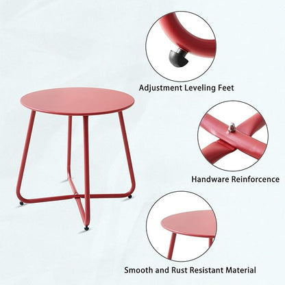 Meluvici Patio Small Side Table Waterproof Round Metal Steel Weather Resistant Portable Outdoor and Indoor End Table for Garden Balcony Yard, Red