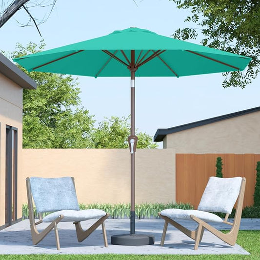 10FT Patio Umbrella Outdoor Market Umbrella with Crank and Tilt, 8 Flexible Fiberglass Ribs, UV-Resistant Waterproof Canopy for Patio, Deck, Garden, Backyard, Turquoise Blue