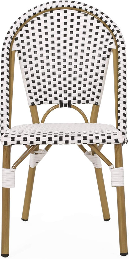 Christopher Knight Home Philomena Outdoor French Bistro Chair (Set of 4), Black + White + Bamboo Print Finish
