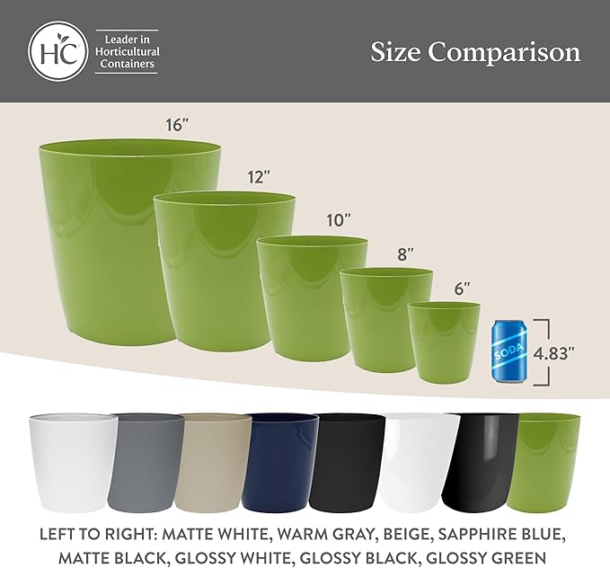 The HC Companies Aria Round Self-Watering Pot - Lightweight Plastic Planter for Herbs & More - Durable Plant Pots for Indoor Plants & Outdoor Plants (16" Beige, Pack of 2)