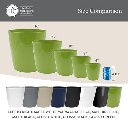 The HC Companies Aria Round Self-Watering Pot - Lightweight Plastic Planter for Herbs & More - Durable Plant Pots for Indoor Plants & Outdoor Plants (16" Beige, Pack of 2)
