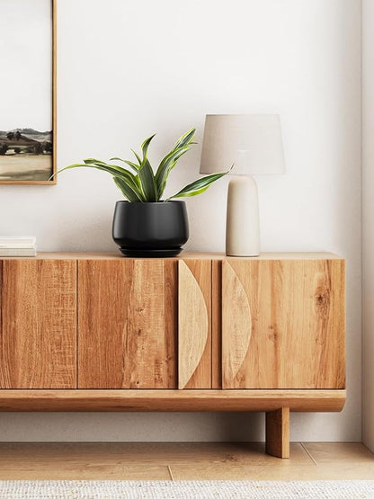 LE TAUCI Ceramic Planter, 10 Inch Plant Pot with Drainage Hole & Saucer – Durable Indoor Planter for Modern Home Decor, Black