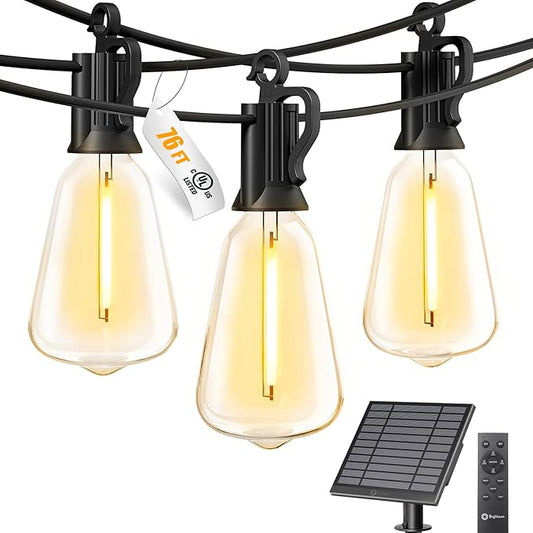 76FT Solar String Lights Outdoor Waterproof with Remote, 23+1 LED Shatterproof Bulbs, Dimmable & Timable, 3 Light Modes - Commercial Grade Patio Lights for Garden Backyard Party Decor