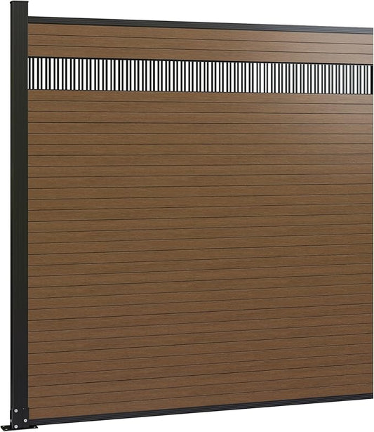 6 Feet×6 Feet Privacy Fence, Outdoor Wood Plastic Composite Fence Panel, Waterproof Security Barriers Fencing, WPC (Brown, Vertical (1 Panel - 1 Post))
