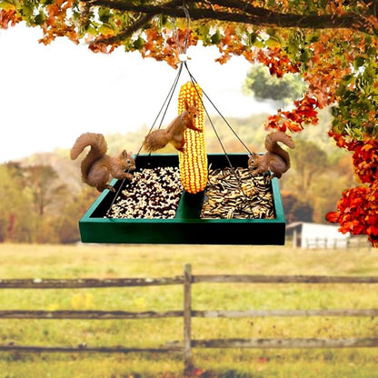 Solution4Patio Platform Bird Feeder for Outdoors Hanging, Open-Air Wild Bird & Squirrel Feeder, 360° Viewing Hanging Tray with Rust-Resistant Mesh & Quick-Fill Design