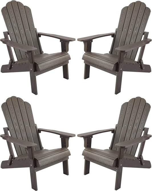 hOmeHua Folding Adirondack Chairs Set of 4, HIPS Foldable Adirondack Chairs Weather Resistant, Plastic Outdoor Chair for Patio, Backyard Deck, Fire Pit Lawn Porch (Dark Brown)