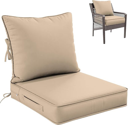 Premium Outdoor Seat Cushion Chair Cushions for Patio Furniture 22 L X 24 W X 4 H Waterproof & Fade Resistant Deep Seat and Backrest Cushion Set with Removable Covers for Chair, Sofa