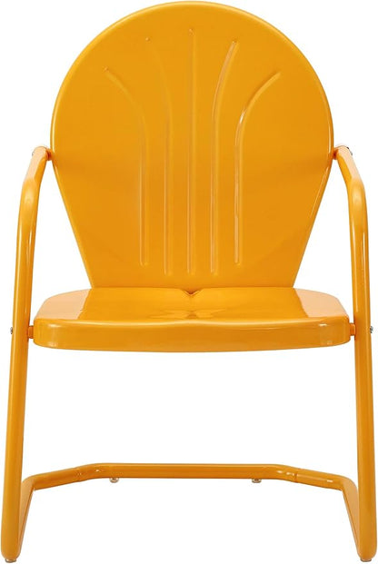 Crosley Furniture Griffith 3-Piece Outdoor Chair and Side Table Set, Retro Metal Bistro Patio Sets for Porch, Tangerine