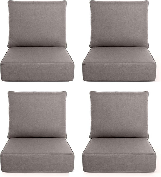 Outdoor Chair Cushions, 6 Inch Thick Patio Seat & Back Cushions Set with Removable Cover, Waterproof Patio Cushions for Outdoor Furniture, 24 x 24 Inch, Gray 4-Set