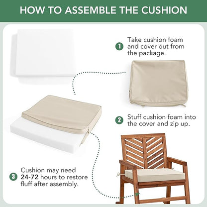 Outdoor Chair Cushions Set of 2: Waterproof & Fade Resistant Seat Cushion for Patio Furniture - 19 x 19 x 2 Inch Chair Pads with Ties and Hidden Zipper - Patio Chair Cushion Replacement, Beige
