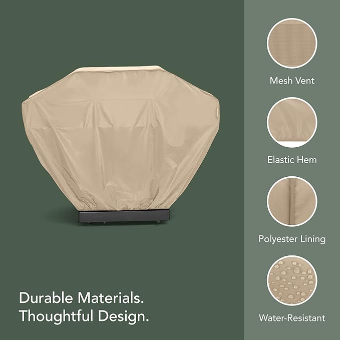 Covermates Classic Grill Cover - All-Weather Heavy Duty Outdoor BBQ Cover with Water-Resistant 12-Gauge Vinyl, Mesh Vents, Protection for Large Outdoor Grills, 57 Inch, Classic Tan