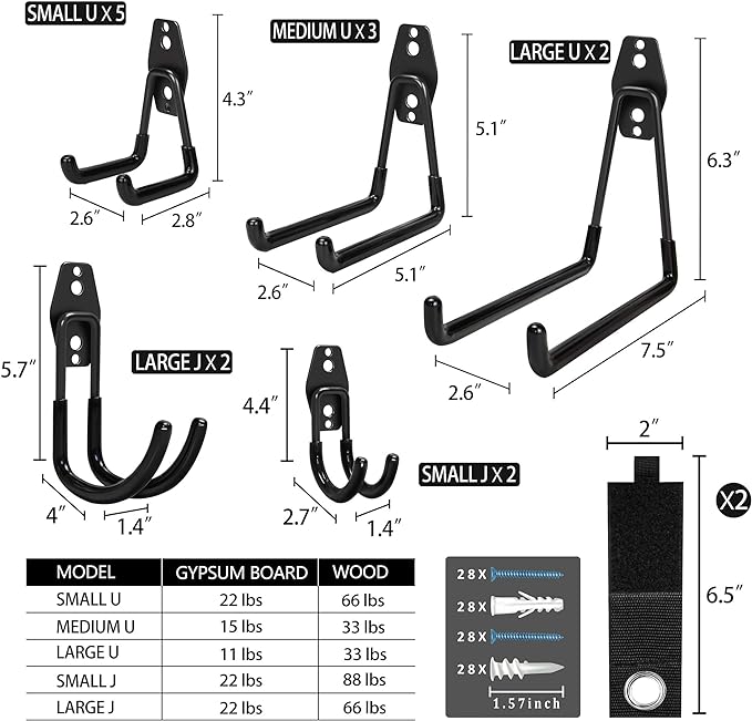 KOFANI Steel Garage Storage Hooks - 16 Pack Anti-Slip Coating, Heavy Duty Wall Mount Hooks for Hanging Bike, Ladder, Garden Tools
