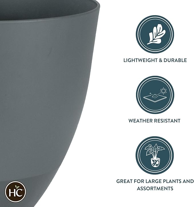 The HC Companies 11.5 Inch Topanga Decorative Round Planter - Lightweight Premium Resin Plant Pot with a Ceramic Look for Indoor Outdoor Use, Slate Blue Swoop
