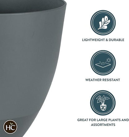 The HC Companies 13 Inch Topanga Decorative Round Planter - Lightweight Premium Resin Plant Pot with a Ceramic Look for Indoor Outdoor Use, Slate Blue Swoop