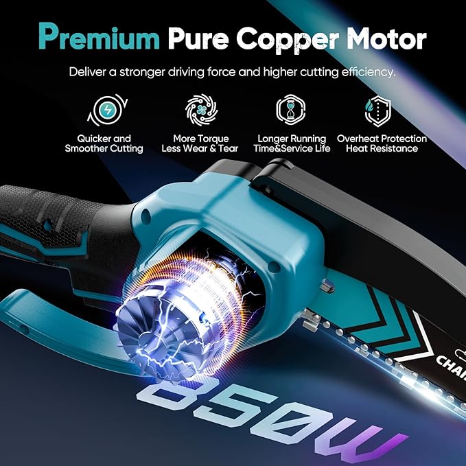 Mini Chainsaw- 6 Inch Electric Mini Chain Saw Cordless Battery Powered One-Hand Tree Trimming Saw with 2 Batteries, Portable Gardening Gadgets for Men, Unique Birthday Gifts for Dad Grandpa (Blue)