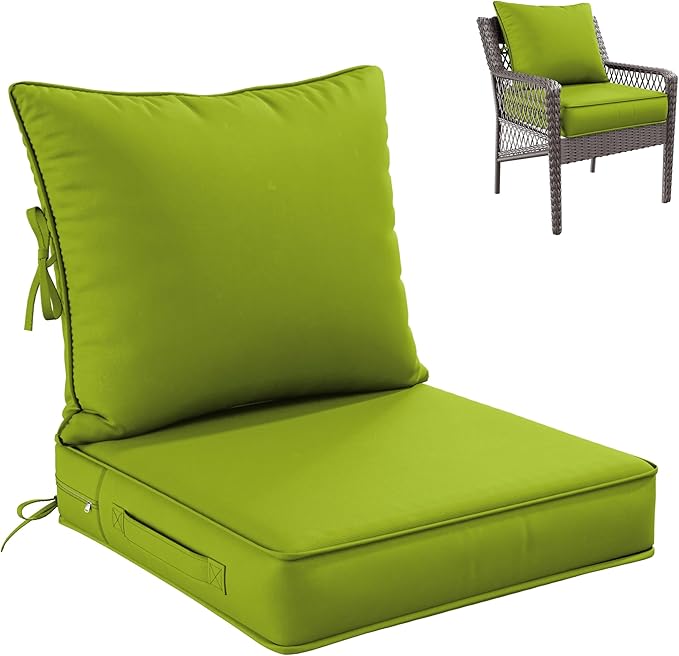 Premium Outdoor Seat Cushion Chair Cushions for Patio Furniture 22 L X 22 W X 4 H Waterproof & Fade Resistant Deep Seat and Backrest Cushion Set with Removable Covers for Chair, Sofa