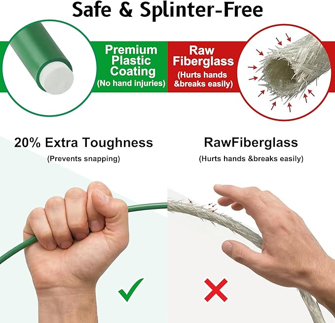 Garden Hoops for Raised Beds, Splinter-Free Fiberglass Greenhouse Hoops Grow Tunnel, 36 Pcs Adjustable Frame for Row Cover & Bird Netting, Rust-Proof DIY Outdoor Plant Stakes