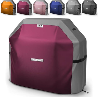LIBZAKI Grill Cover 420D Waterproof, Weather Resistant, Rip-Proof, Anti-UV, Fade Resistant,Gas Grill Cover for Weber,Char Broil,Nexgrill Grills, etc.64 inches-Fuchsia/Gray