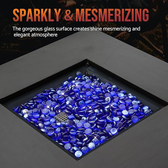 Skyflame 10-Pound Fire Glass Beads for Fire Pit Fireplace, 1/2-Inch Size Royal Cobalt Blue Luster Decorative Blended Fireglass Drops for Landscaping