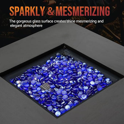 Skyflame 10-Pound Fire Glass Beads for Fire Pit Fireplace, 1/2-Inch Size Royal Cobalt Blue Luster Decorative Blended Fireglass Drops for Landscaping