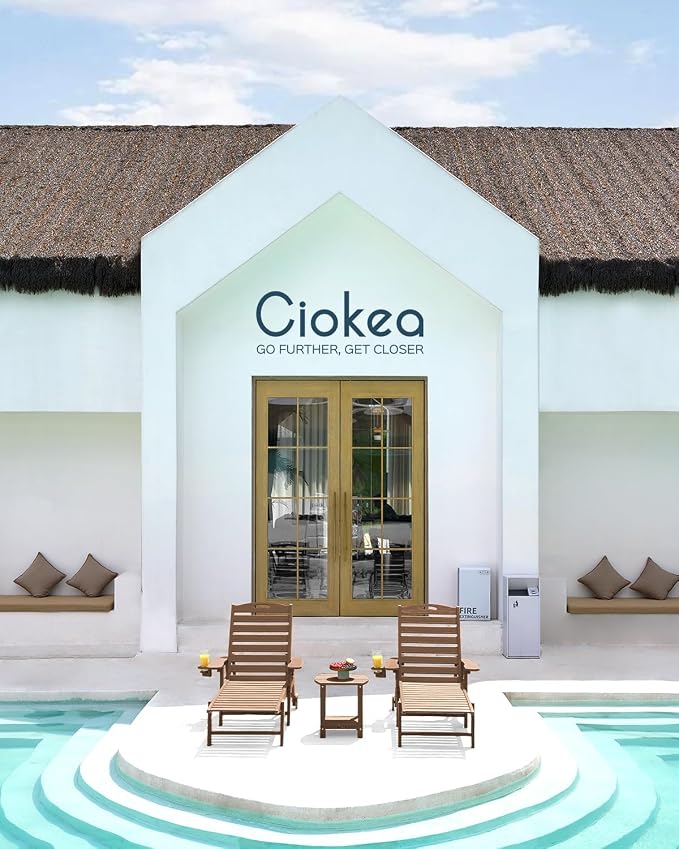 Ciokea Outdoor Chaise Lounge Chair Set of 2, Patio Lounge Chairs for Outside, HDPE Lounge Chair with Wheels & Cup Holder, Poly Chair with 5 Position for Poolside, Deck, Brown