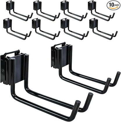 10-Pack E-Track Double Fitting J-Hooks, 2" Wide & 6" Deep Stable E Track Double J Hooks with Dual Fittings, Heavy Duty Shovel Hanger for Trailers, Trucks, Garden Tools Organizers Storage