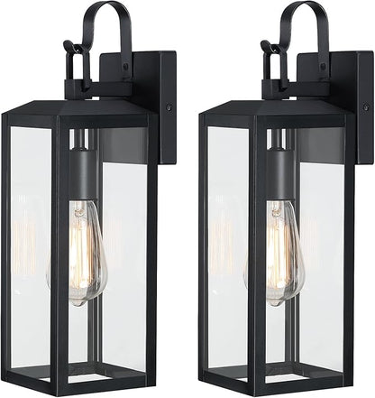 16'' Large Outdoor Wall Lights 2 Packs, Black Exterior Lighting Fixtures, Waterproof Outside Lights for House, Modern Outdoor Sconce Porch Light, Farmhouse Wall Lanterns for Front Door, Patio, Garage