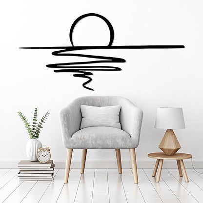 Sunrise Metal Wall Art, Sunset Metal Wall Decor for Living Room, Sunshine Line Art Home Decor Outdoor Indoor, Sun Design Modern Artwork for Walls, Abstract Sunset Wall Decor, Housewarming Gifts