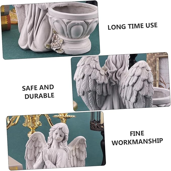 Unomor 1Pc Resin Angel Flowerpot Home Decor Chic Succulent Planter Figurine and Stable Decorative Supply for Indoor and Outdoor Unique Angel Design for Planting and Garden