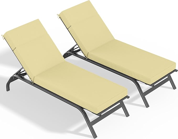 2 Pcs Chaise Lounge Cushions Outdoor, 80" L X 26" W X 4" D Lounge Chair Cushions for Outdoor Furniture, High-Density Foam Patio Chaise Cushion-Waterproof Fade-Resistant ThickPatio lounge chair cushion