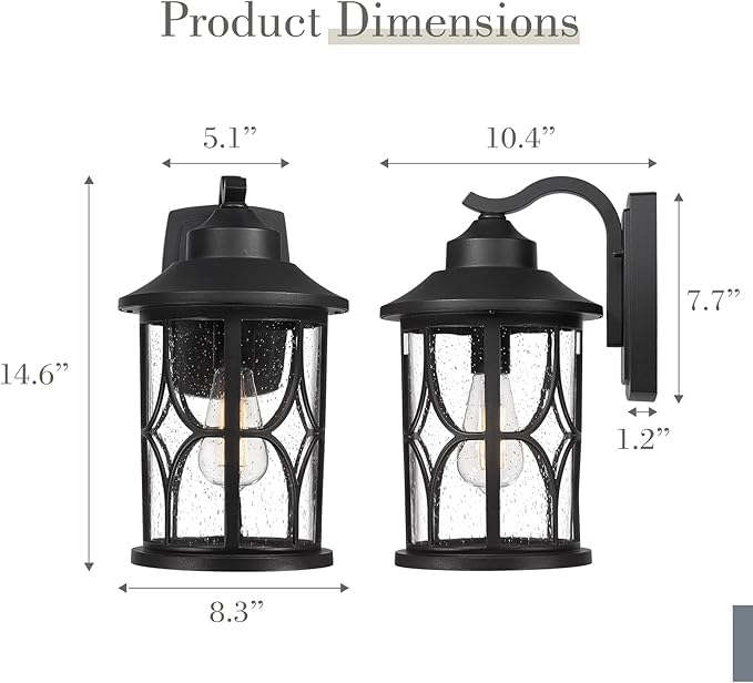 zeyu Outdoor Wall Mount Light, 14.6 Inch Industrial Exterior Wall Light for Porch, Die-Cast Aluminum with Seeded Glass, Black Finish, ZX48MB BK