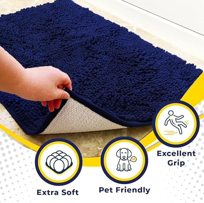 Muddy Mat® | Super Water Absorbent Door Mat Indoor, Microfiber Quick Dry Chenille Entryway Rug, Slip Resistant Front Door Mat, Indoor Mats for Entryway, Machine Washable Pet Rug, Navy Blue 5ft x 7ft