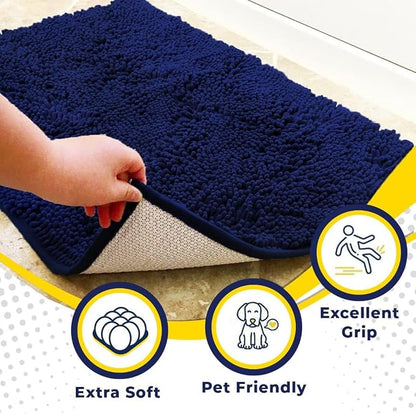 Muddy Mat® | Super Water Absorbent Door Mat Indoor, Microfiber Quick Dry Chenille Entryway Rug, Slip Resistant Front Door Mat, Indoor Mats for Entryway, Machine Washable Pet Rug, Navy Blue 32" x 44"