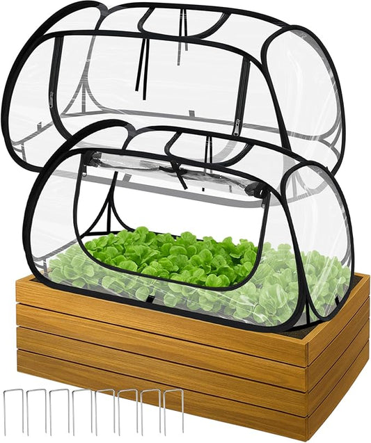 2 Pack Garden Covers for Raised Bed Foldable Clear PVC Greenhouse for Freeze Protection Row Plants Cover Accelerator with Zipper Door Black 32"x13"x14" Protection Vegetable Fruit from Animal