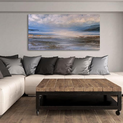 JLXART Ocean Wall Art Watercolor Seascape Painting Landscape Pictures Wall Decor 24X48inch Abstract Beach Wave Poster for Livingroom Bedroom