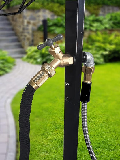 Artigarden Outdoor Hose Holder Stand with Brass Spigot Faucet - Freestanding Metal Water Pipe Extension Hanger Stake Heavy Duty Storage Organizer for Garden Lawn, Backyard