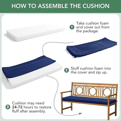 Summsun Outdoor Bench Cushion: Waterproof and Fade Resistant Patio Furniture Cushions - Non-Slip Bench Pad Cushion with Removable Cover for Garden Swing Porch Sofa Settee, 45 x 18 Inch, Navy Blue