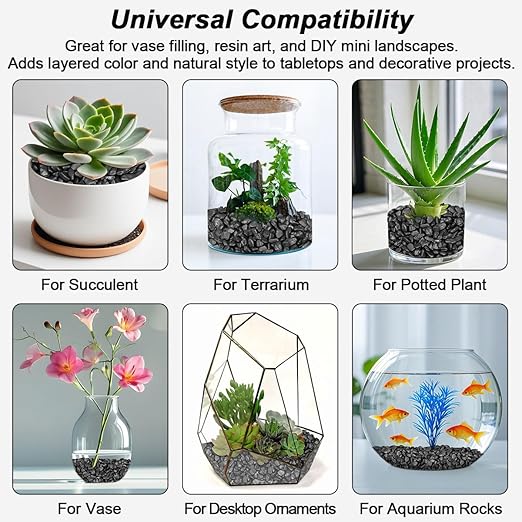 Rocks for Plants,Landscaping Pebbles, River Rocks Decorative Ornamental Pebbles, DIY Smoothed Rocks for Potted Plant Resin Art Vase Fillers Aquarium Gravel Rocks (1, Black, 2 Pounds)