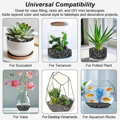 Rocks for Plants,Landscaping Pebbles, River Rocks Decorative Ornamental Pebbles, DIY Smoothed Rocks for Potted Plant Resin Art Vase Fillers Aquarium Gravel Rocks (1, Black, 2 Pounds)