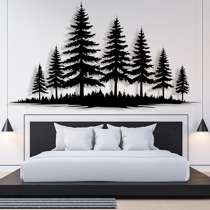 Metal Pine Tree Wall Art - Nature Decor, Christmas Pine Tree, 48"W x 27"H