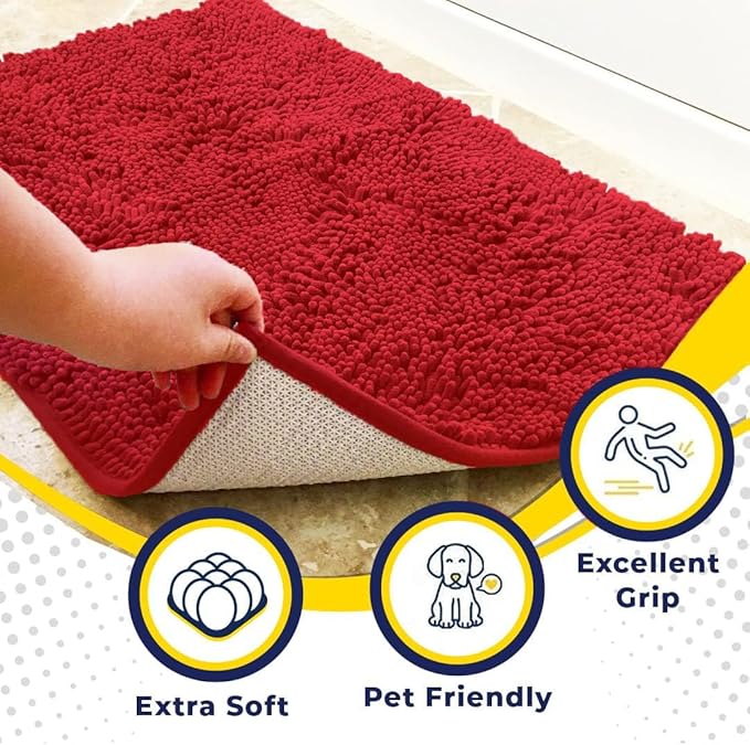 Muddy Mat® | Super Water Absorbent Door Mat Indoor, Microfiber Quick Dry Chenille Entryway Rug, Slip Resistant Front Door Mat, Indoor Mats for Entryway, Machine Washable Pet Rug, Red 20" x 30"