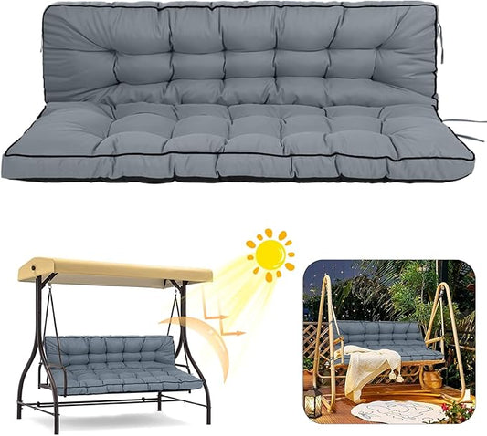 2/3 Seater Swing Replacement Cushion, Waterproof Porch Swing Cushions with Backrest, Thickened Bench Cushions for Outdoor Furniture, for Outdoor Patio Swing (Light Grey, 63 * 40in)