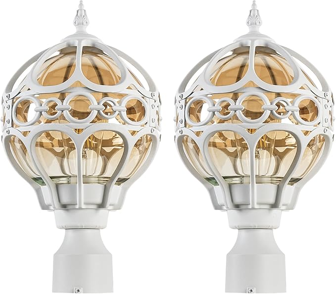 Outdoor Lamp Post Lights for Lawn Yard Driveway, White Outside Globe Aluminum Post Light, Anti-Rust Pier Mount Post Lighting Fixtures, Sphere Waterproof Exterior Pole Post Light (2 Pack)